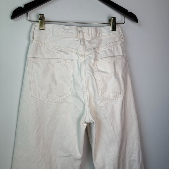 Mango Gabriela High Waist Distressed Knee Wide Leg Button Fly Jeans Ecru Sz 2 - Picture 10 of 13